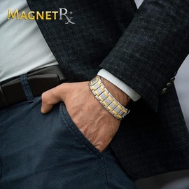 MagnetRX MagnetRX? Titan Magnetarmband fr Herren mit dreifacher St?rke C Magnetb?nder mit hochwertigem Faltverschluss und verstellbarer L?nge mit Sizing Tool (Silber/Gold)