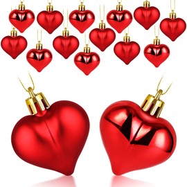 Liitrton 15 PCS Heart Shaped Decorations for Christmas Tree Party Decor Valentine's Day Hanging Ornaments (Red)