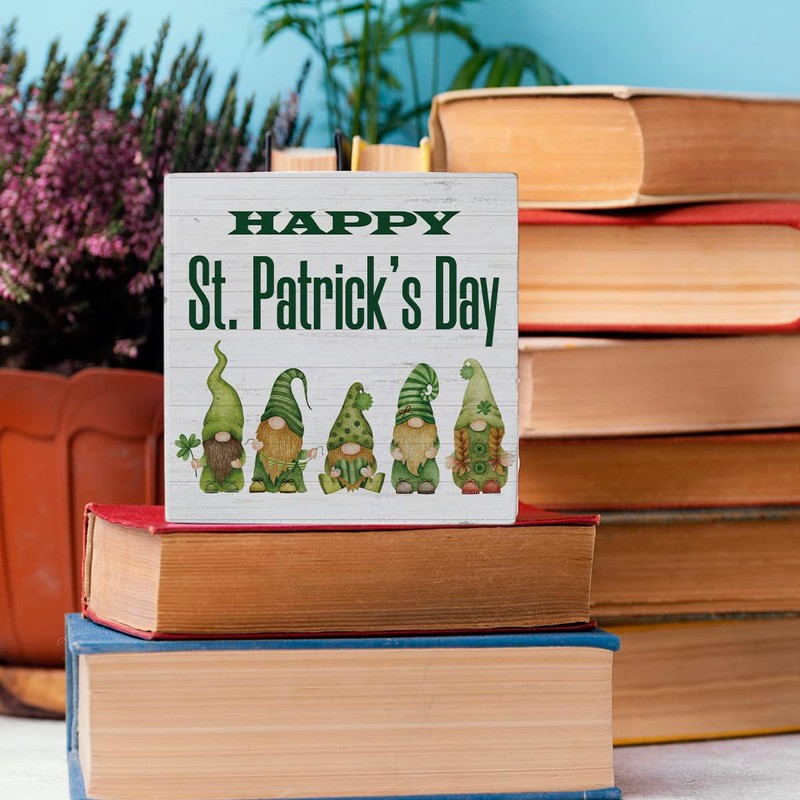 Funny St Patricks Day Gnome Desk Decor Wooden Box Sign