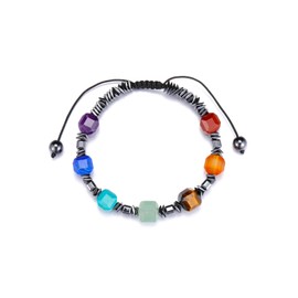 PiercingJak 7 Chakra Bracelet Gemstone Hematite Beads Bracelets Crystal Natural Real Stones Healing Stone Lucky Bracelet Healing Reiki Jewellery for Men and Women, Nylon Stone