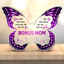 GLEEVERA Gifts for Bonus Mom - Butterfly Acrylic Plaque with Wings