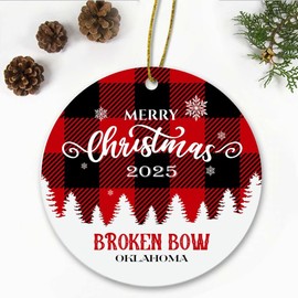 Merry Christmas Broken Bow Oklahoma Ornament2025 - Xmas Holiday Keepsake for Decor Broken Bow OK Ornament Souvenir Gift Family Friends - New Home Ornament 3" Plastic