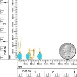 Gem Stone King Gemstone Birthstone and Swiss Blue Topaz Pendant and Earrings Jewelry Set for Women in 18K Yellow Gold Plated Silver | Oval 8X6MM and Round 2.5MM | With 18 Inch Chain