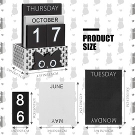 AceOrbit Cat Wood Block Perpetual Calendar Coquettish Desk Decor Cute Month Week Date Display Decorative Block Calendar for Women Office Home Desk Gift for Women