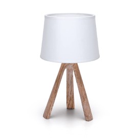 Table Lamp Made of Wood and Fabric, E14 LED Scandinavian Bedside Lamp, Shade Lamp with Vintage Tripod, for Bedroom, Living Room