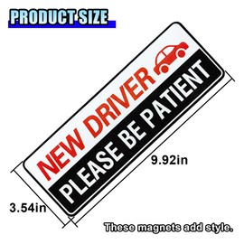 DUSCOKE Student Driver Magnet for Car, Please Be Patient Magnetic Reflective Auto Bumper Sticker, Reusable Movable Car Safety Warning Sign for Rookie, New Driver (4PCS/Rectangle)