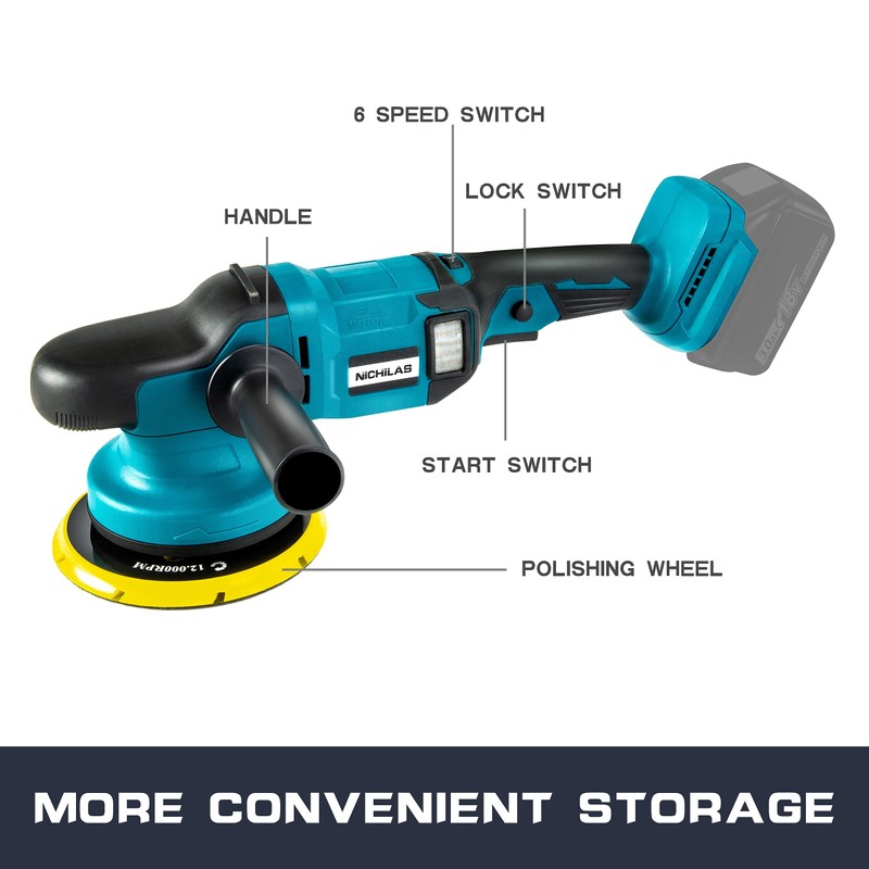 Nichilas Cordless Car Polisher, 6 speeds Brushless Motor Handle Car