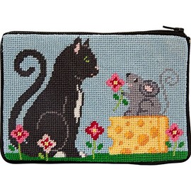Stitch & Zip Needlepoint Purse Kit- Cat & Mouse