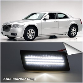 KEEGTBOX Smoked White LED Side Marker Lights Compatible with Chrysler 300 300C Sedan Base Touring SRT8 Limited 2005-2014 Front Side Indicator Lamps 2PCS (White Light)