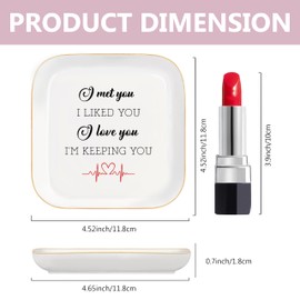 Romantic Jewelry Dish Trinket Gifts for Her, Wedding Anniversary Birthday Valentines Day Ceramic Ring Jewelry Tray Gifts for Women, I Met You I Liked You I Love You Gifts for Wife Girlfriend