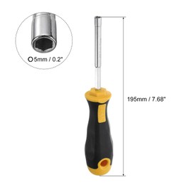 sourcing map 5mm Socket Wrench Screwdriver Carbon Steel Hexagon Nut Driver Hand Tool Screwdriver Steel Cushion Grip Screwdriver for Hand-Making Automotive Repair Maintenance