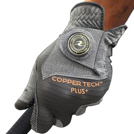 Copper Tech Men's Golf Gloves With Ball Marker (1 Pack) - Optimal Joint Support & Comfort With Copper Compression Feature - Breathable & Tacky - Crafted With Fine AAA Leather - color: CHARCOAL/GREY, size: One Size FIT MOST M TO L, Hand Orientation: [Righ