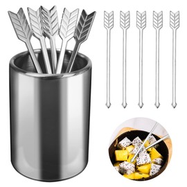 DOERDO Decor Cocktail Picks Stainless Steel Fruit Toothpicks Sandwich Appetizer Dessert Sticks, Drink Skewers Barware Accessories, Silver