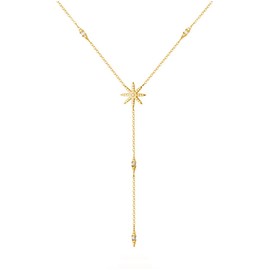 SLUYNZ 925 Sterling Silver Star Y Necklace for Women Teens CZ Star Necklace Choker Necklace Pendant, Metal, Cubic Zirconia