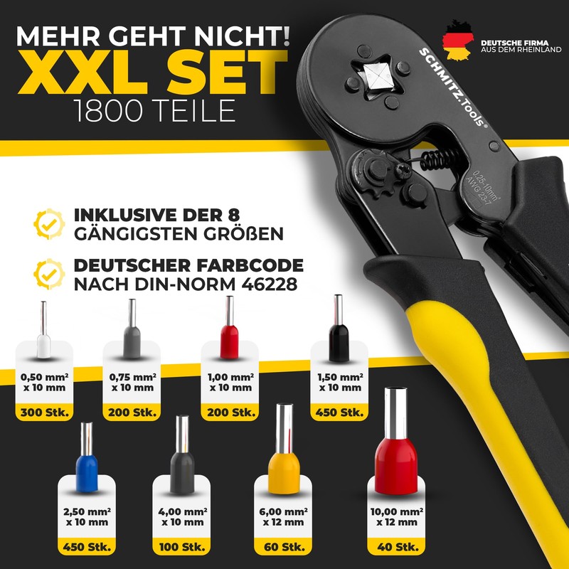 - Premium crimping pliers set incl. 1,800 wire end ferrules,