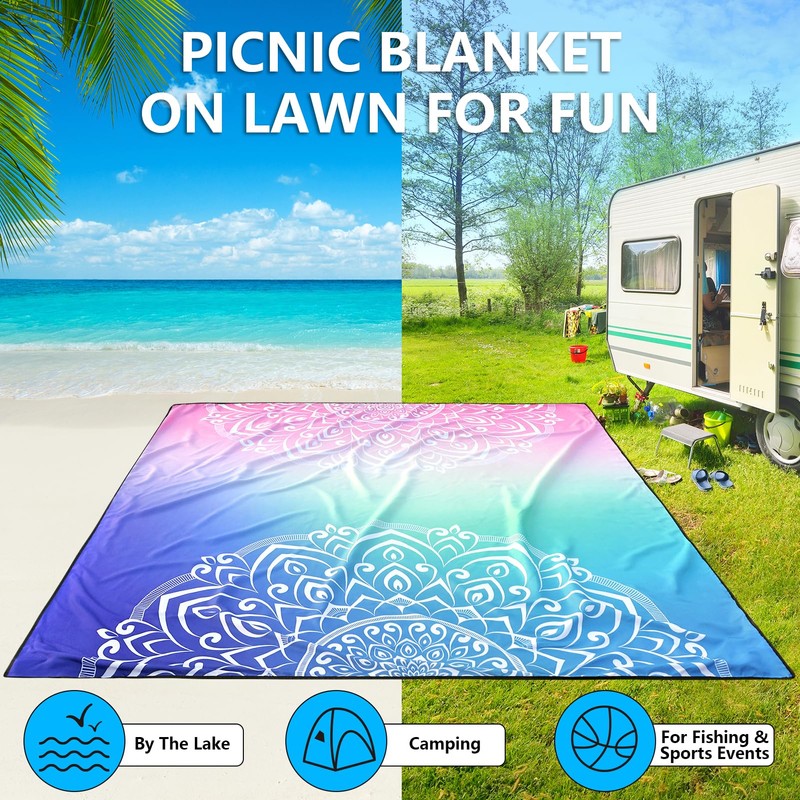 HIHOHO Beach Blanket Waterproof Sandproof Extra Large Beach Mat 79"