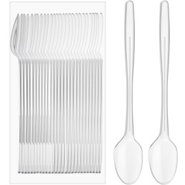50 Pcs Extra Long Spoons for Ice Cream Floats Plastic Sundae Spoons Bulk 8 Inch Long Handle Spoon Heavy Duty for Ice Cream Milkshakes Tea Cocktails Root Beer Float and Tall Beverages (Clear)