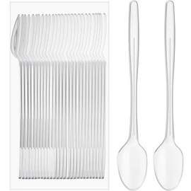 50 Pcs Extra Long Spoons for Ice Cream Floats Plastic Sundae Spoons Bulk 8 Inch Long Handle Spoon Heavy Duty for Ice Cream Milkshakes Tea Cocktails Root Beer Float and Tall Beverages (Clear)