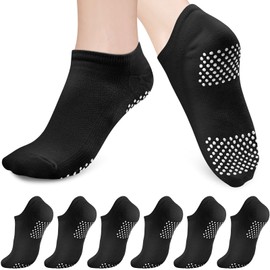 COZYOFFI Pilates Grip Socks for Women: 6 Pairs Non Slip Yoga Socks for Workout Hospital House Black