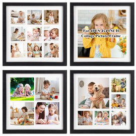 JMIATRY 4 Packs Collage Photo Frames For Wall 8X8 Inches Multiple Picture Frame with Mat, Picture Collage Frames for Wall or Tabletop Display, Multi Picture Frame with 4 Style Photo Inserts