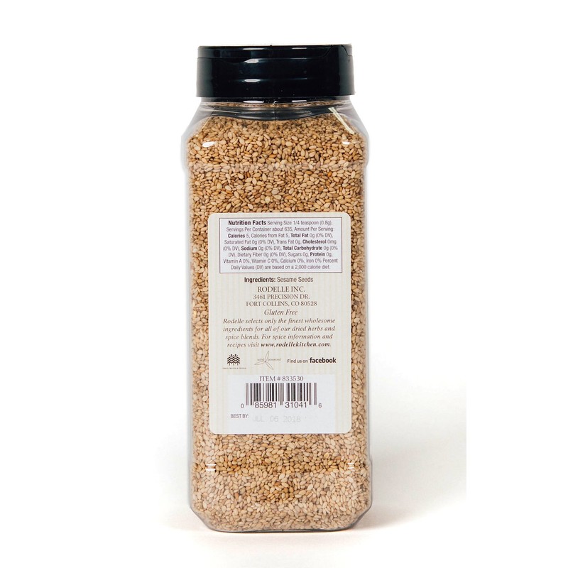 Rodelle Toasted Natural Sesame Seeds, 18 Ounce Jar