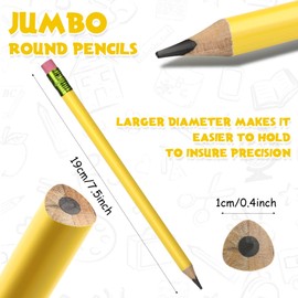 Fainne 102 Pcs Bulk Jumbo Thick Pencils and Sharpeners Set, Large Giant Big Fat Pencils with Erasers for Kids Beginners Preschoolers Kindergarten Primary School Office Supplies(Yellow,Triangle)