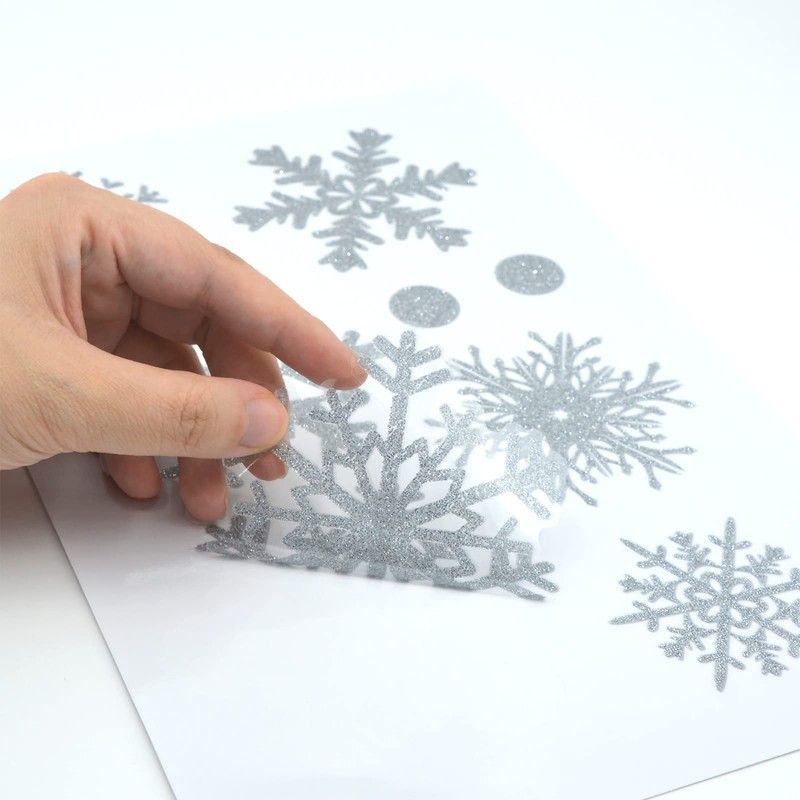 Fassory 93 Pcs Glittering Silver Snowflake Window Stickers, Reusable Winter