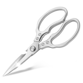 CGBE Kitchen Scissors, Stainless Steel Household Scissors, Heavy Duty, Dishwasher Safe, All-Purpose Scissors, Sharp Cooking Scissors for Kitchen, Chicken, Poultry, Fish, Meat, Herb Silver, Silver