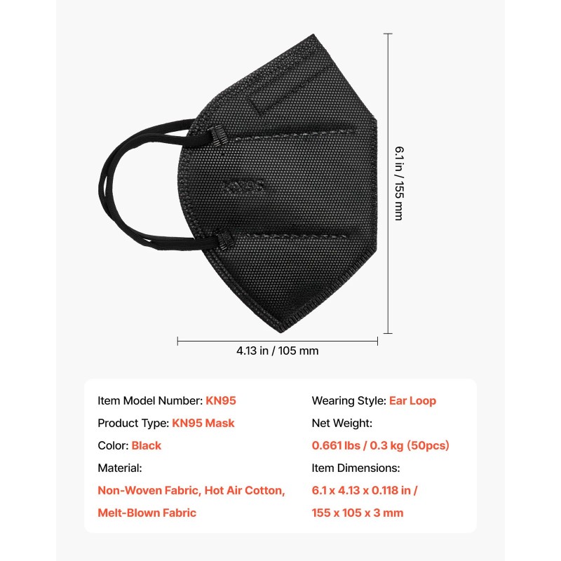 VEVOR KN95 Face Masks Particulate Respirator Mask 50 Pack Allergy