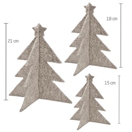 Miqio Stylish Christmas Decoration - Felt Christmas Trees - Set of 3 (21 cm, 18 cm, 15 cm) - Decorative Christmas Tree as Decoration for Table, Shelf and Window Sills - Beige