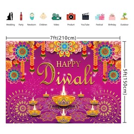 7x5FT Happy Diwali Photography Backdrop Indian Diwali Background Decorations for Home Wall Hanging Photo Booth Props Diyas Decor Supplies