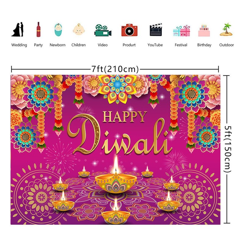 7x5FT Happy Diwali Photography Backdrop Indian Diwali Background Decorations for