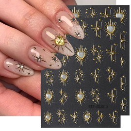 2 Sheets Retro Style Star Moon Nail Stickers Shiny Cross Star with Diamond Love Heart Sun god Nail Designs Sparkling Gems Adhesive Sticker Stars DecalsNail Decoration Supplies for Women