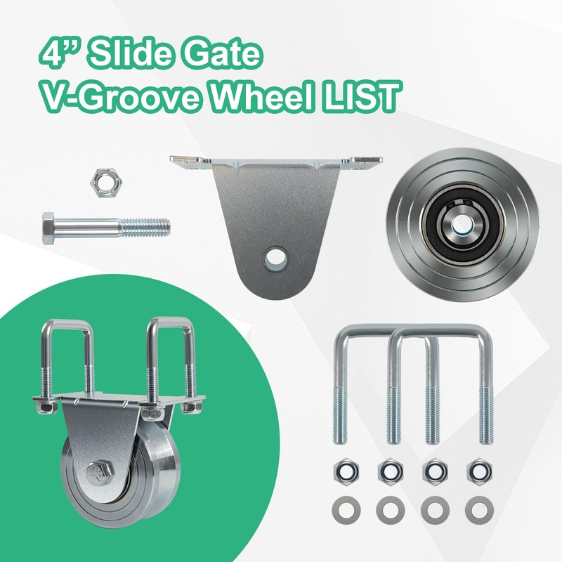 Heavy Duty 4" V-Groove Slide Gate Wheel Kit,3000lbs Capacity, Dual