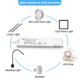 VST 60W LED Power Supply 100V-240V AC to 24V DC Low Voltage Transformer with 24V JST Ports, ETL Listed White Dimmable LED Driver for LED Strip Lights and Cabinet Lights