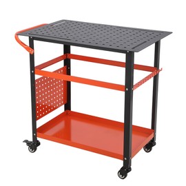 Orange Welding Tables with Wheels for Shop 36"x24", Steel Welding Workbench Table On Wheels, Portable Work Bench with Casters,Tool Slots, 5/8-Inch Fixture Holes,