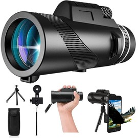 80x100 Monocular Telescope High Powered with Smartphone Adapter for Smartphone Monoculars for Adults HD for Stargazing Hunting Wildlife Bird Watching Travel Camping Hiking-Black