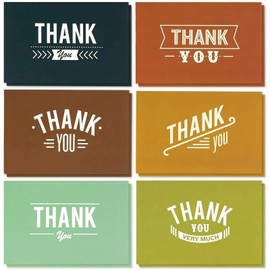 Blank Thank You Cards and Envelopes, 6 Retro Designs (4 x 6 In, 48 Pack)