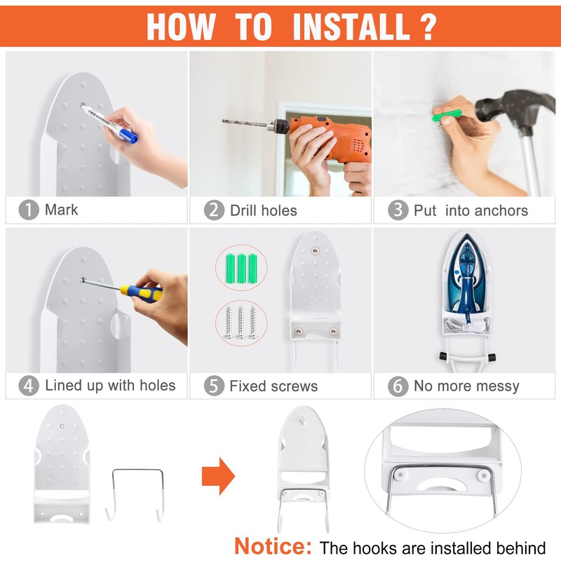 Pensino Ironing Board Hanger Wall Mount Ironing Holder Iron Hanger