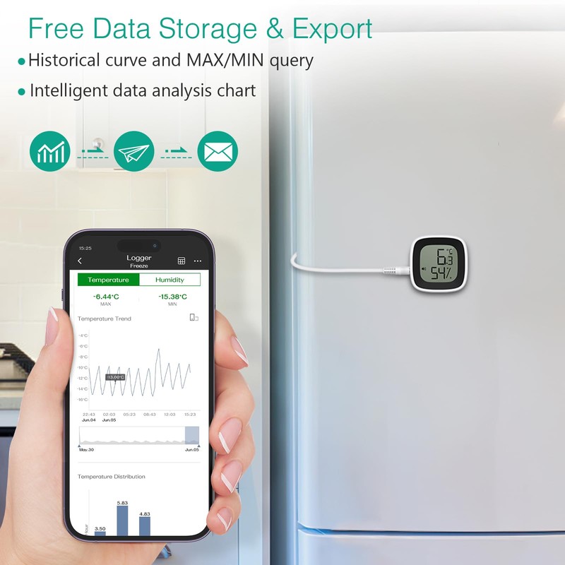 ORIA Fridge Thermometer, Digital Bluetooth Freezer Thermometer with App, 164ft