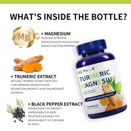 Vicwell Turmeric Curcumin with Black Pepper & Magnesium - 95% Standardized Curcuminoids & Black Pepper Extract - High Absorption, Joint & Muscle & Immune Health Support - Non GMO - 90 Capsules
