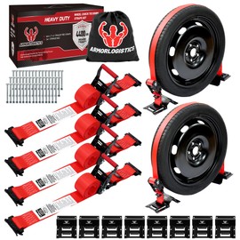 ARMORLOGISTICS Wheel Chock Tie Down Kit, 4 Pack Heavy Duty Trailer Tire Straps Kit for ATV, UTV, Lawn Mower, 4,400lb Max Break Strength