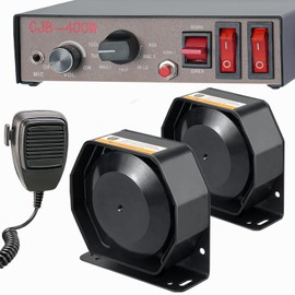 BooYu 12V 400W 9 Tones Police Warning Emergency Siren PA System [Slim Speaker][125-135dB][Handheld Microphone][2 x 10A Switches] for Firefighter Ambulance Vehicles Truck Car SUV ATV UTV