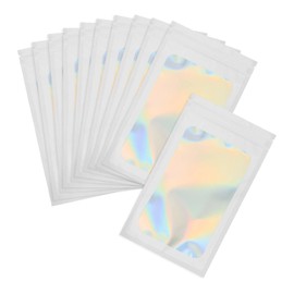 PATIKIL 5 x 8 Inch Holographic Packaging Bags, 50 Pcs Clear Window Resealable Food Storage Smell Proof Foil Pouch Bag for Small Business Party Favor Candy Jewelry, White