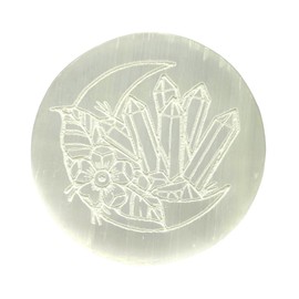 crystalmiracle Selenite Round 3 Inches Engraved Charged Plate Healing Reiki Feng Shui Gift Wellness Handcrafted