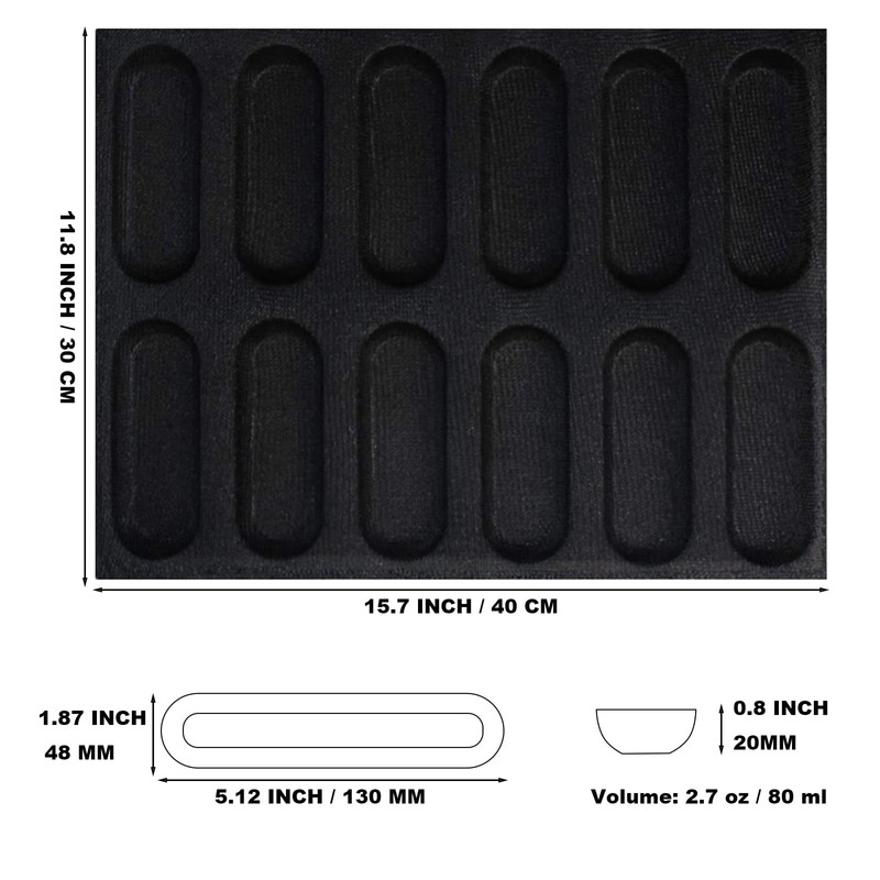 FETESUR Silicone Perforated Bread Mold for Baking, 12 Individual Oblong