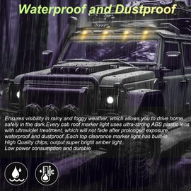 Ourbest Truck Teardrop Cab Marker Lights, Smoked Lens Amber Cab Roof Lights, 9LED Replacement Marker Clearance Running Lights for Motorhome RV Van Pickup Truck Trailer Semi Lights Kits