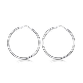 Amberta® 925 Sterling Silver Fine Circle Hinged Hoops - Round Creole Sleeper Earrings Diameter Size: 7 10 15 20 25 35 45 55 mm (25mm)