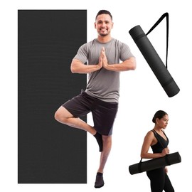 Thick Yoga Mat for Exercise & Pilates – Non Slip Yoga Mats with Strap, Extra Wide Gym Matt for Home, Lightweight & Durable Pilates Mat for Studio Fitness (Black)