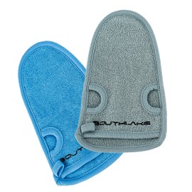 2x Beauty Exfoliating Mitt made from natural fibres for Body, Bath, Spa and Body Scrub – Effective against Blemished and Dry Skin, Blackheads & Pimples – Suitable as a Massage Glove blue/grey